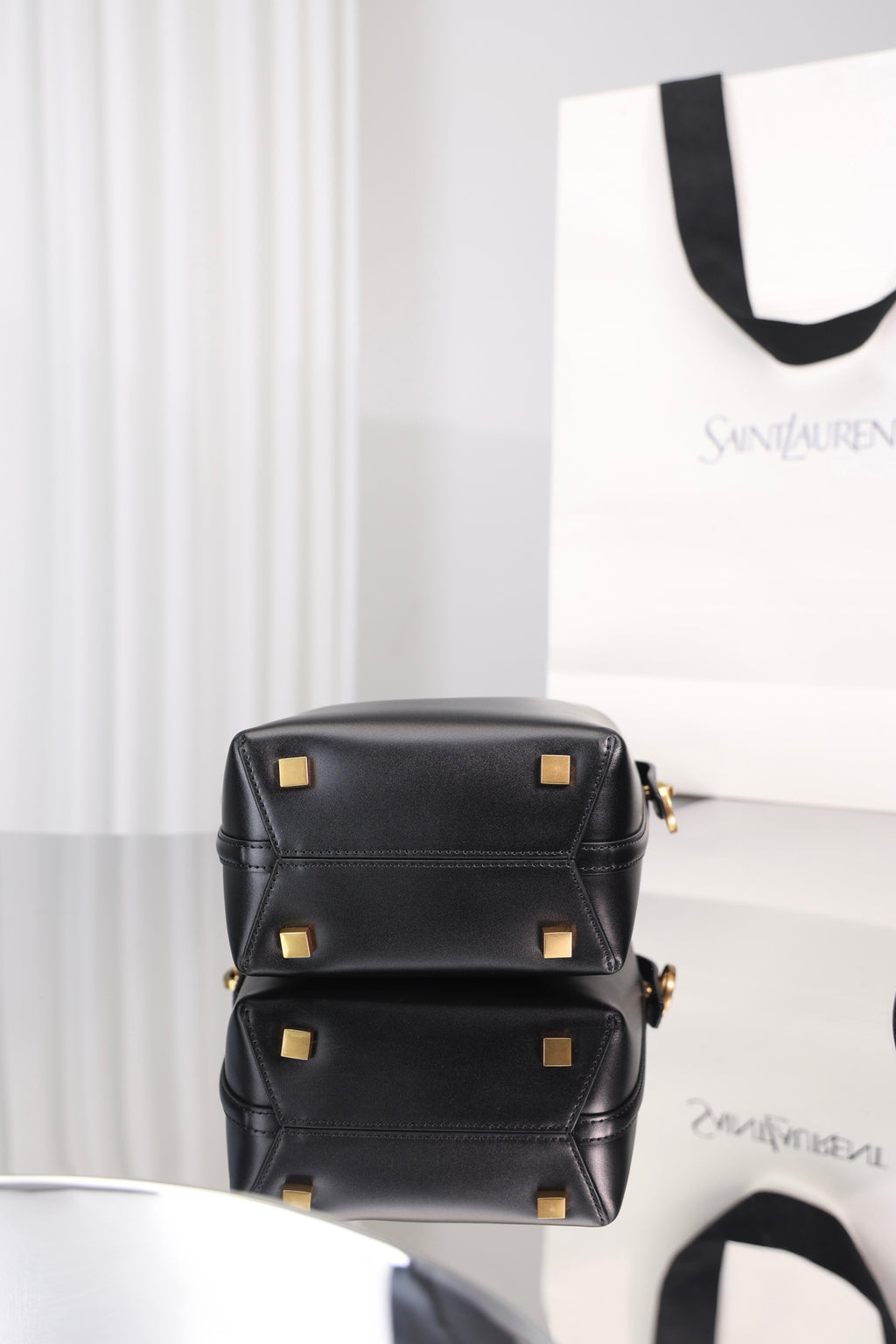 Saint Laurent Le 37 Mini Bucket Bag — Black Shiny Leather with Antique Gold Hardware