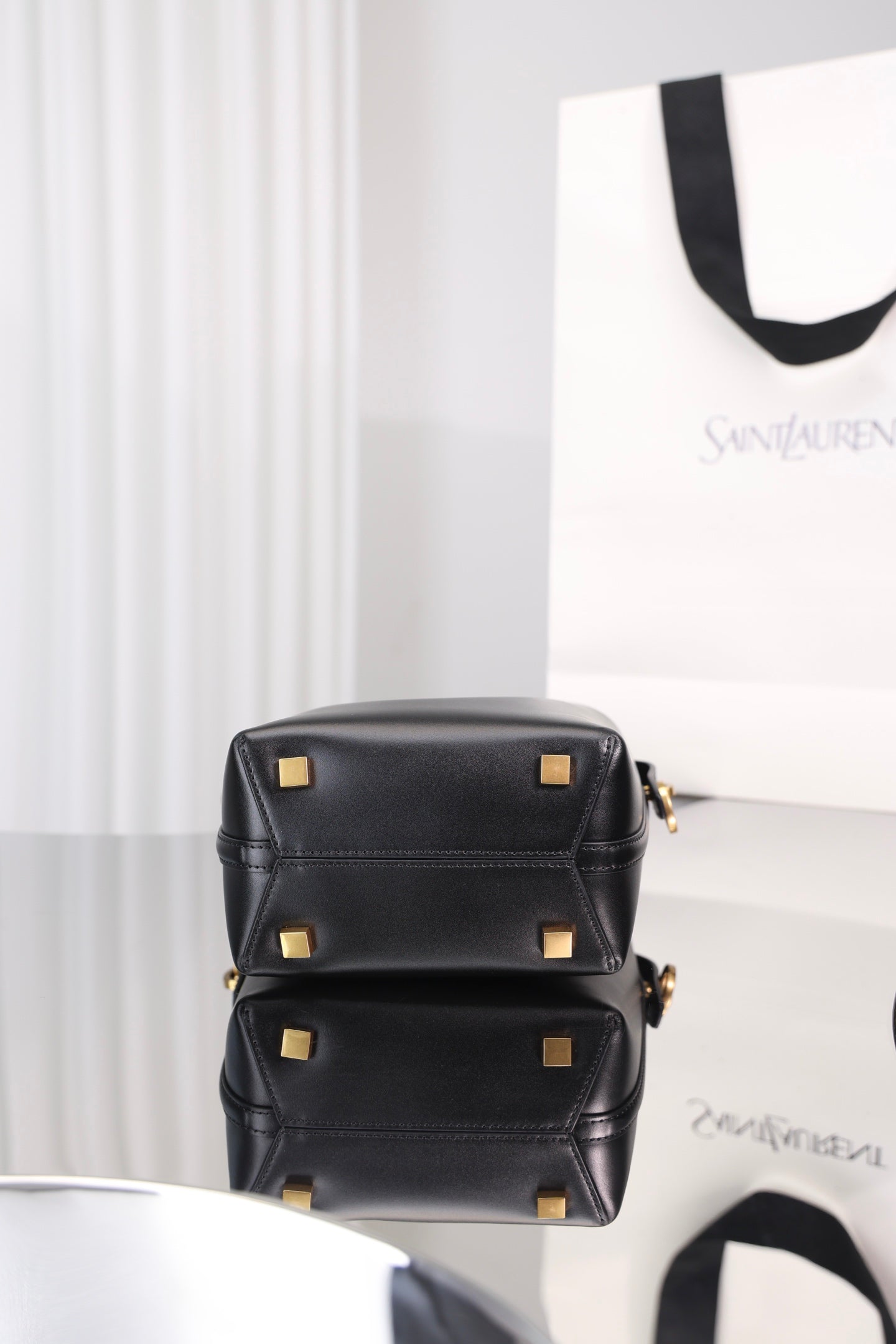 Saint Laurent Le 37 Mini Bucket Bag — Black Shiny Leather with Antique Gold Hardware