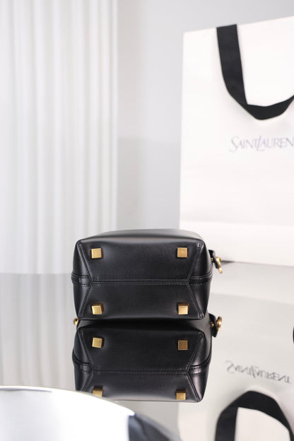 Saint Laurent Le 37 Mini Bucket Bag — Black Shiny Leather with Antique Gold Hardware