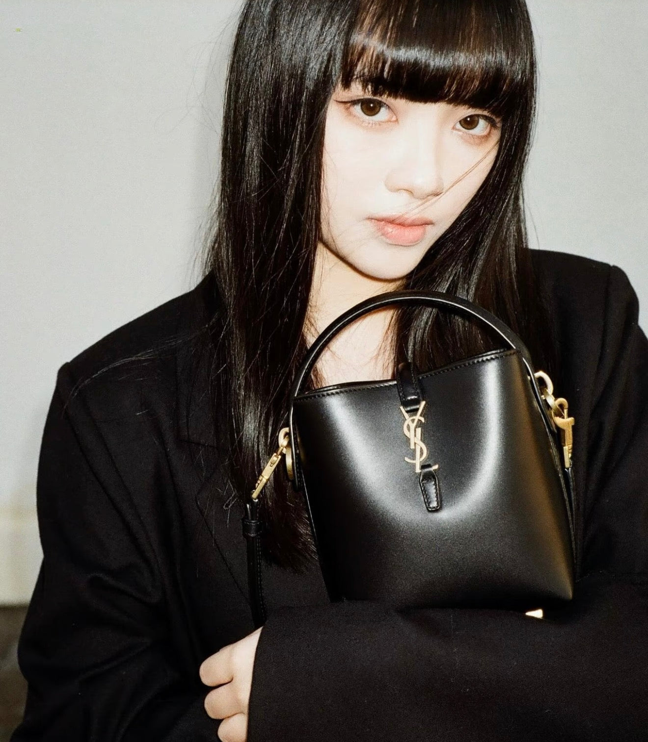 Saint Laurent Le 37 Mini Bucket Bag — Black Shiny Leather with Antique Gold Hardware