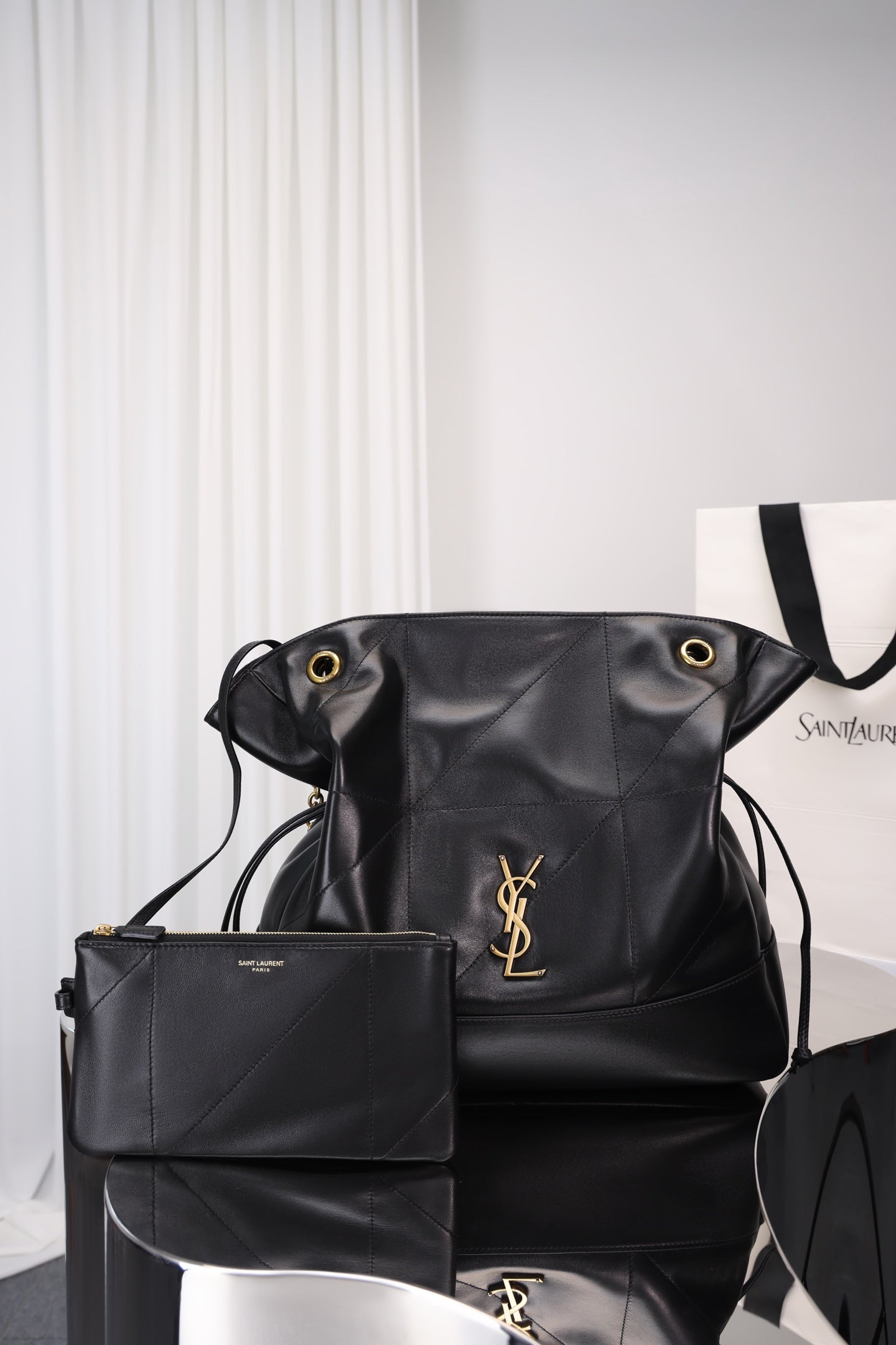 Saint Laurent Jamie Shopping Bag — Black Nappa Lambskin with Antique Gold Hardware