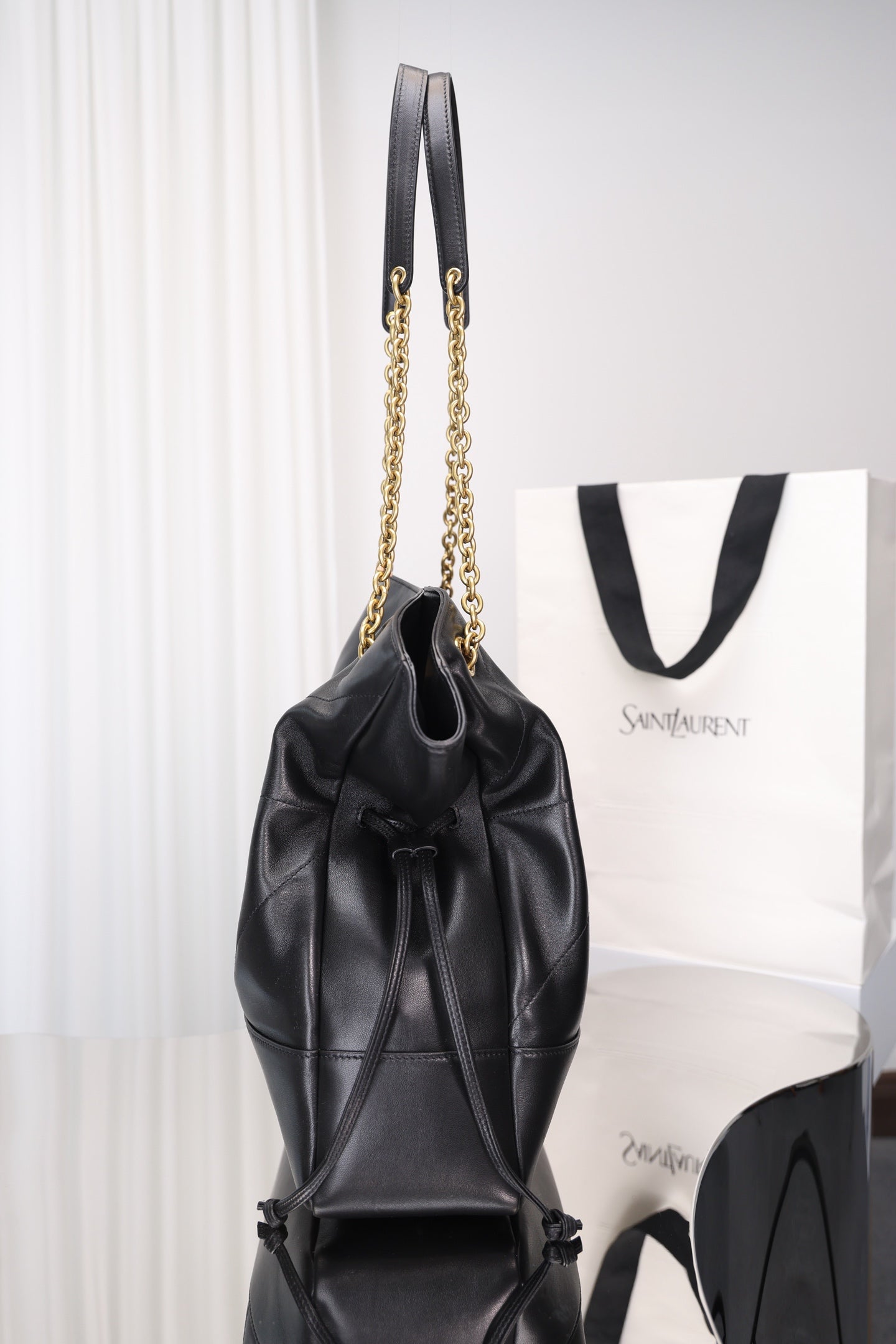 Saint Laurent Jamie Shopping Bag — Black Nappa Lambskin with Antique Gold Hardware