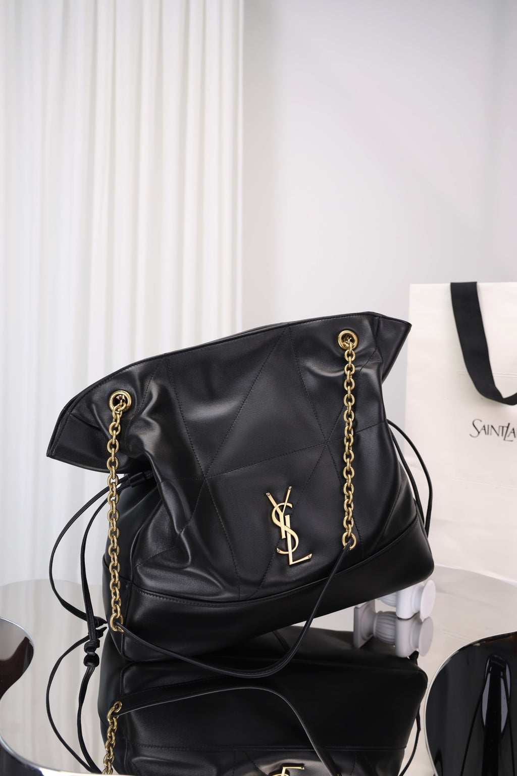Saint Laurent Jamie Shopping Bag — Black Nappa Lambskin with Antique Gold Hardware