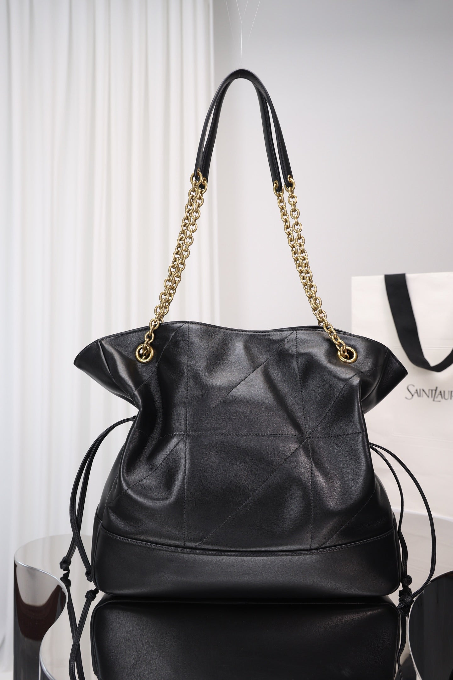 Saint Laurent Jamie Shopping Bag — Black Nappa Lambskin with Antique Gold Hardware