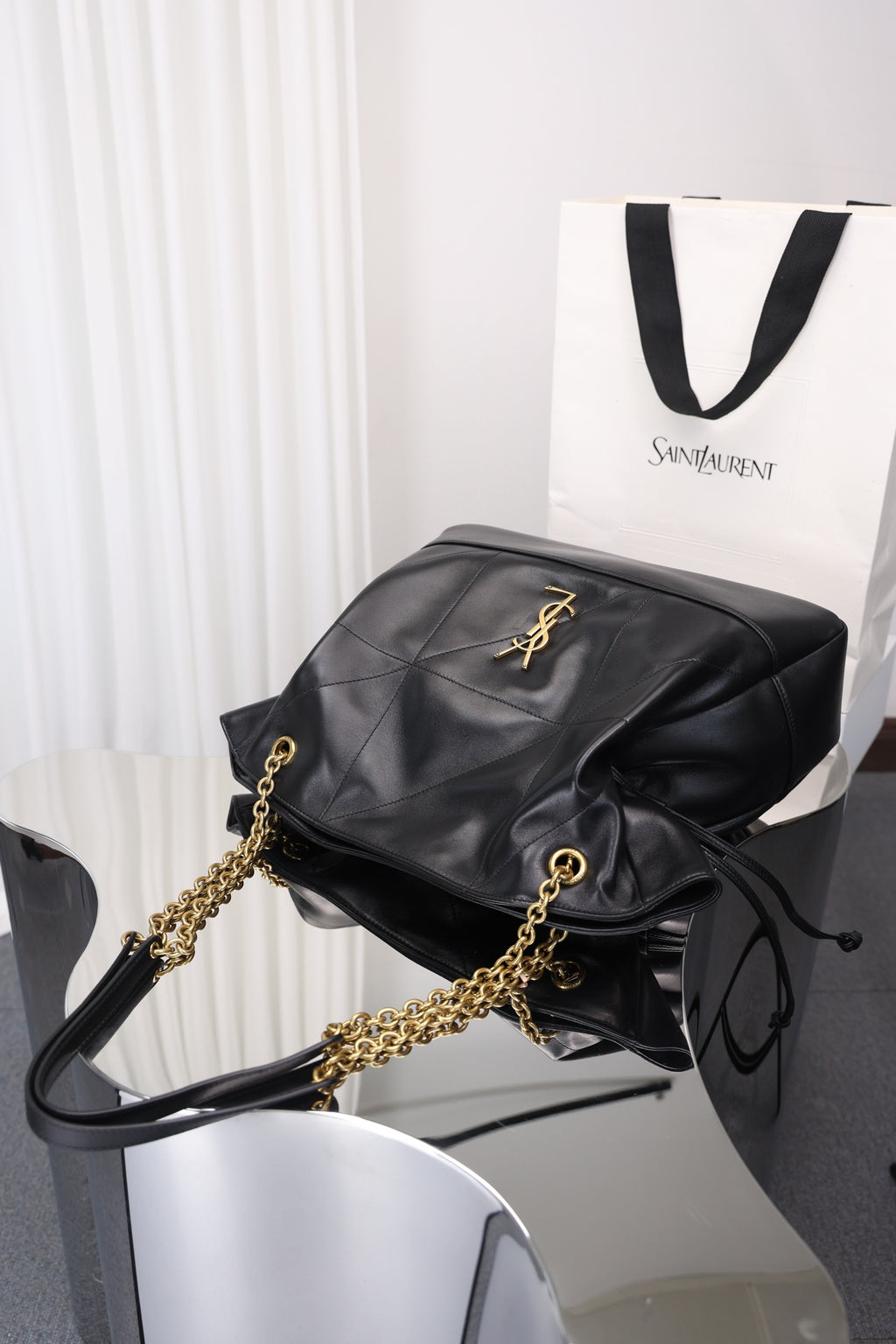 Saint Laurent Jamie Shopping Bag — Black Nappa Lambskin with Antique Gold Hardware