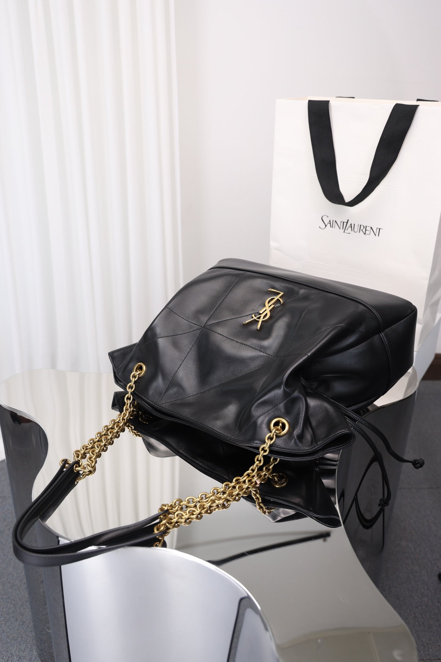 Saint Laurent Jamie Shopping Bag — Black Nappa Lambskin with Antique Gold Hardware