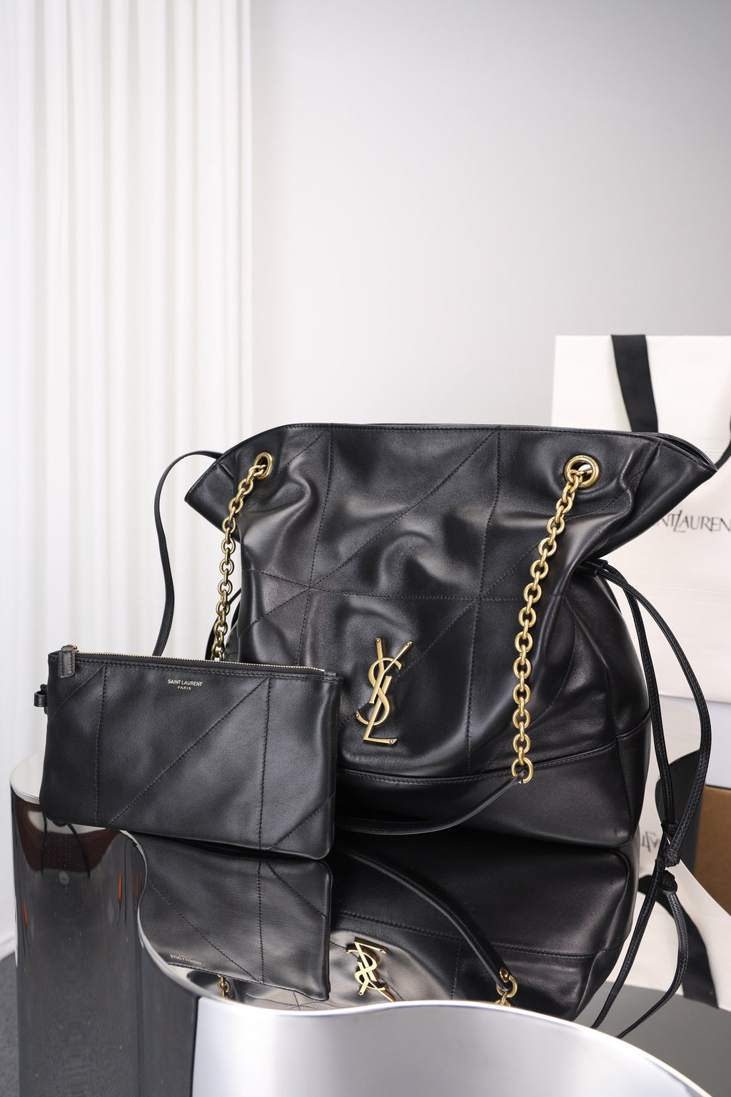 Saint Laurent Jamie Shopping Bag — Black Nappa Lambskin with Antique Gold Hardware