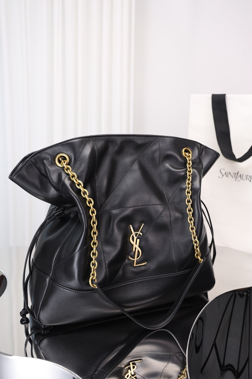 Saint Laurent Jamie Shopping Bag — Black Nappa Lambskin with Antique Gold Hardware