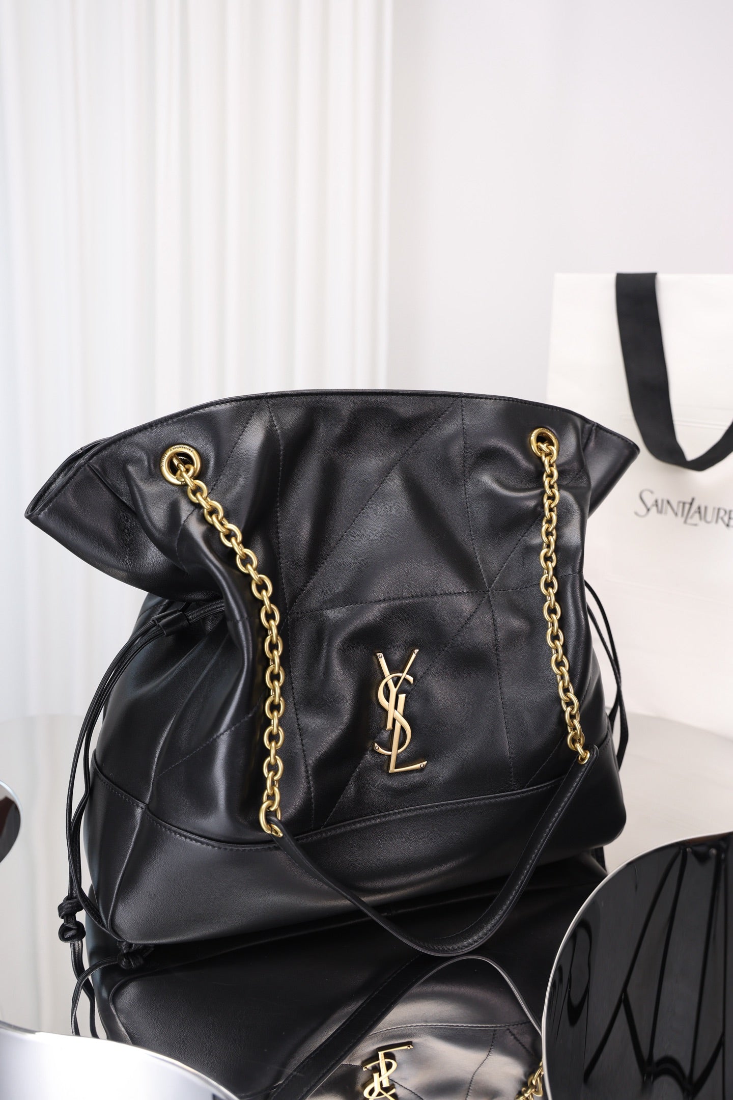 Saint Laurent Jamie Shopping Bag — Black Nappa Lambskin with Antique Gold Hardware