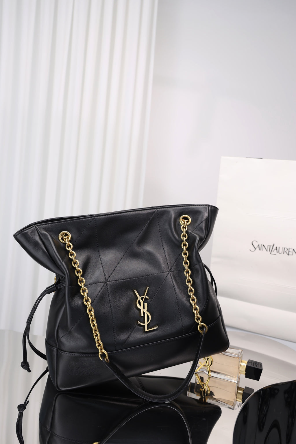 Saint Laurent Jamie Shopping Bag Small — Black Nappa Lambskin with Antique Gold Hardware