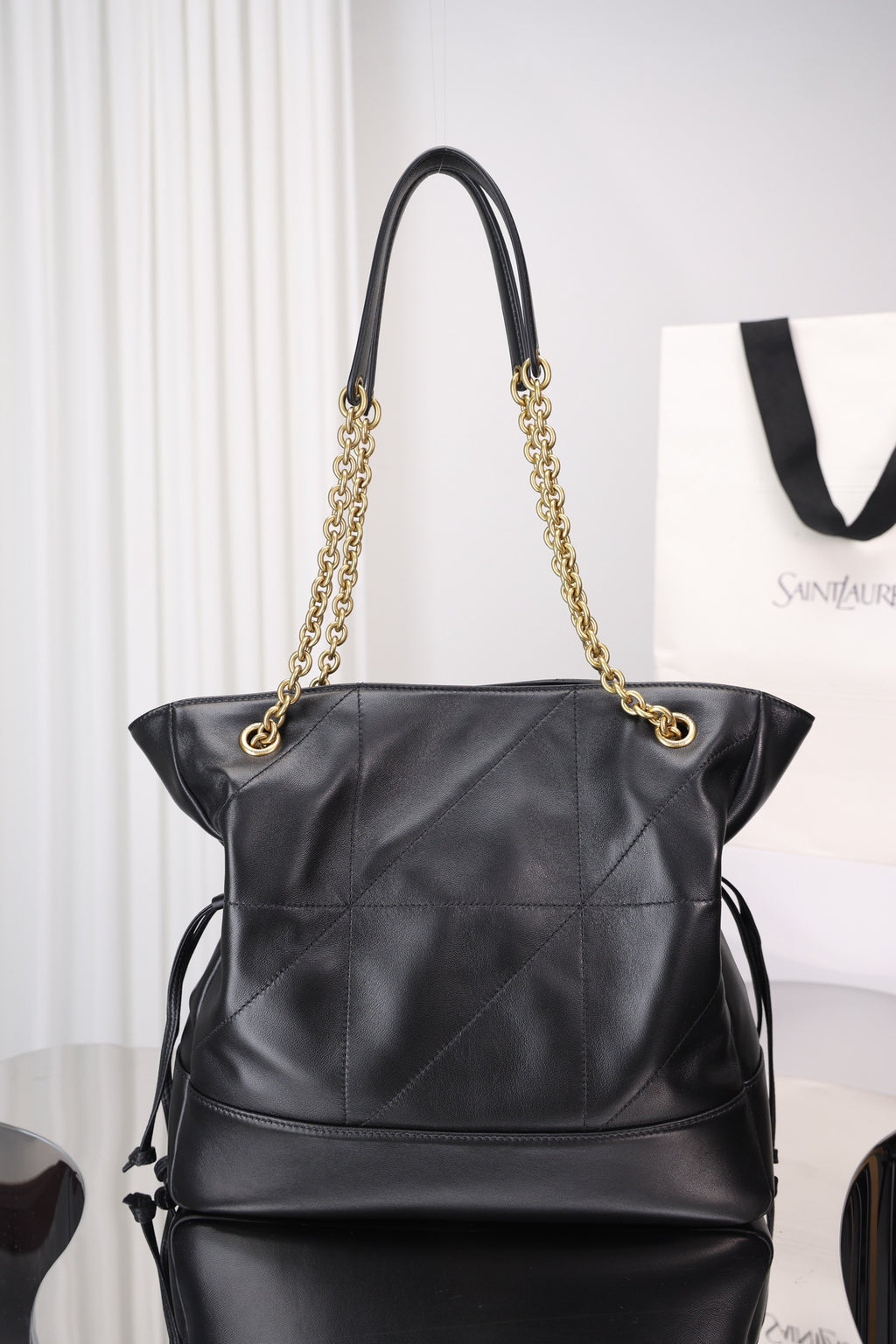 Saint Laurent Jamie Shopping Bag Small — Black Nappa Lambskin with Antique Gold Hardware