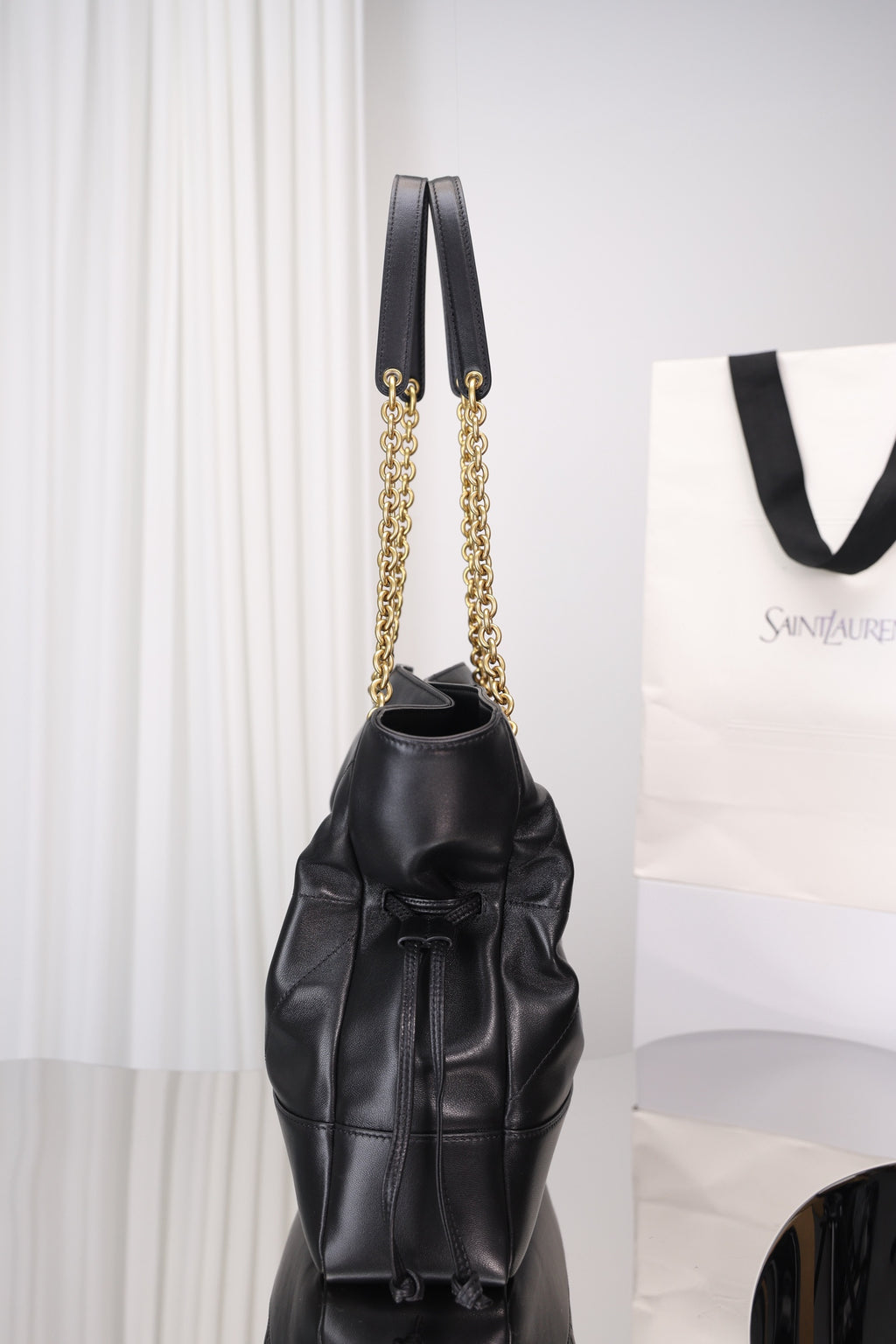 Saint Laurent Jamie Shopping Bag Small — Black Nappa Lambskin with Antique Gold Hardware
