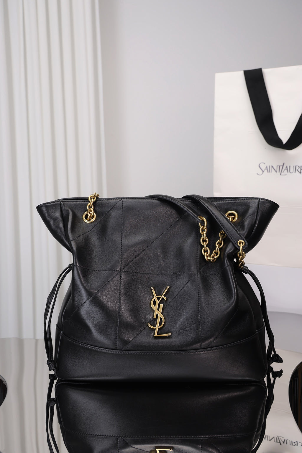 Saint Laurent Jamie Shopping Bag Small — Black Nappa Lambskin with Antique Gold Hardware