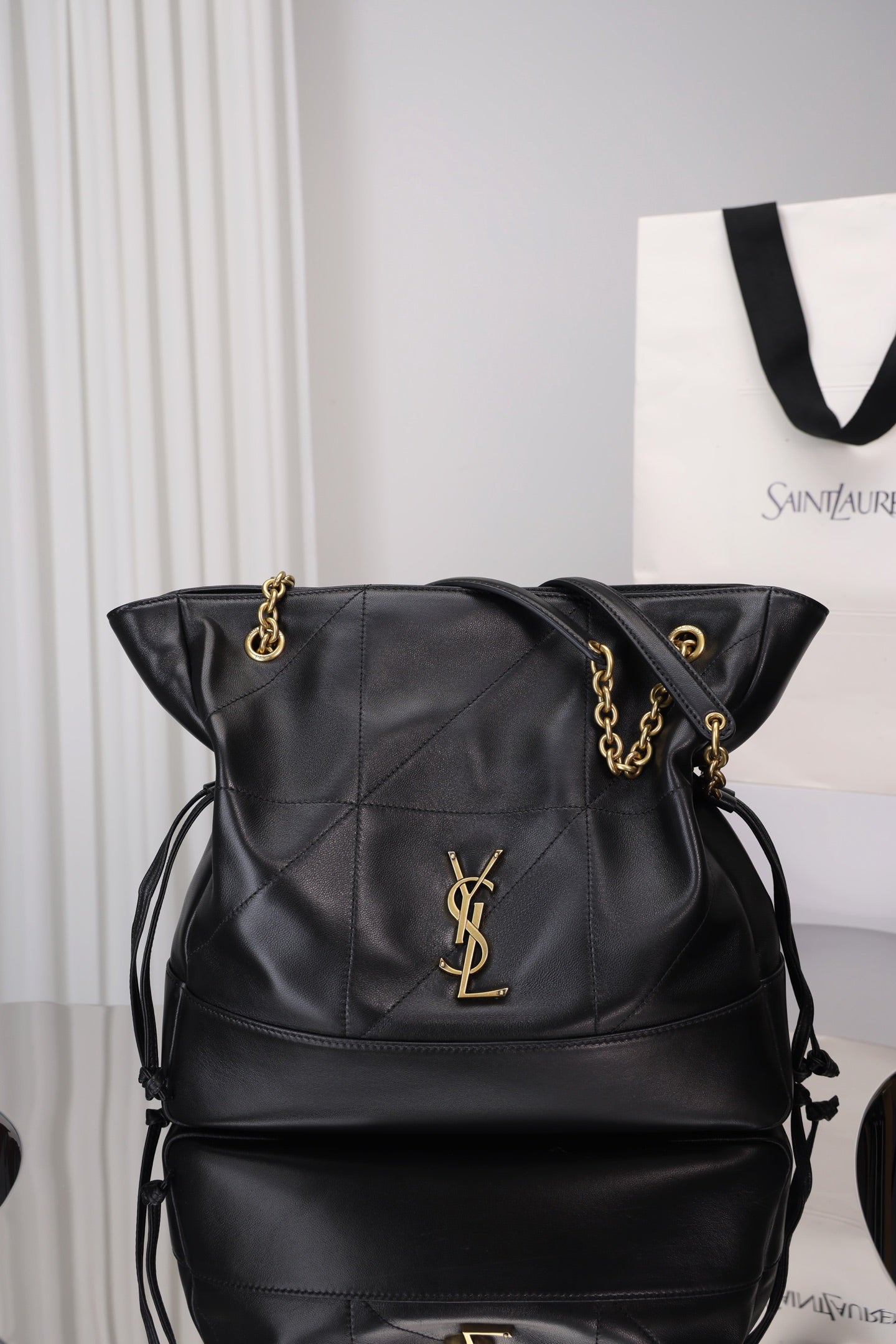 Saint Laurent Jamie Shopping Bag Small — Black Nappa Lambskin with Antique Gold Hardware