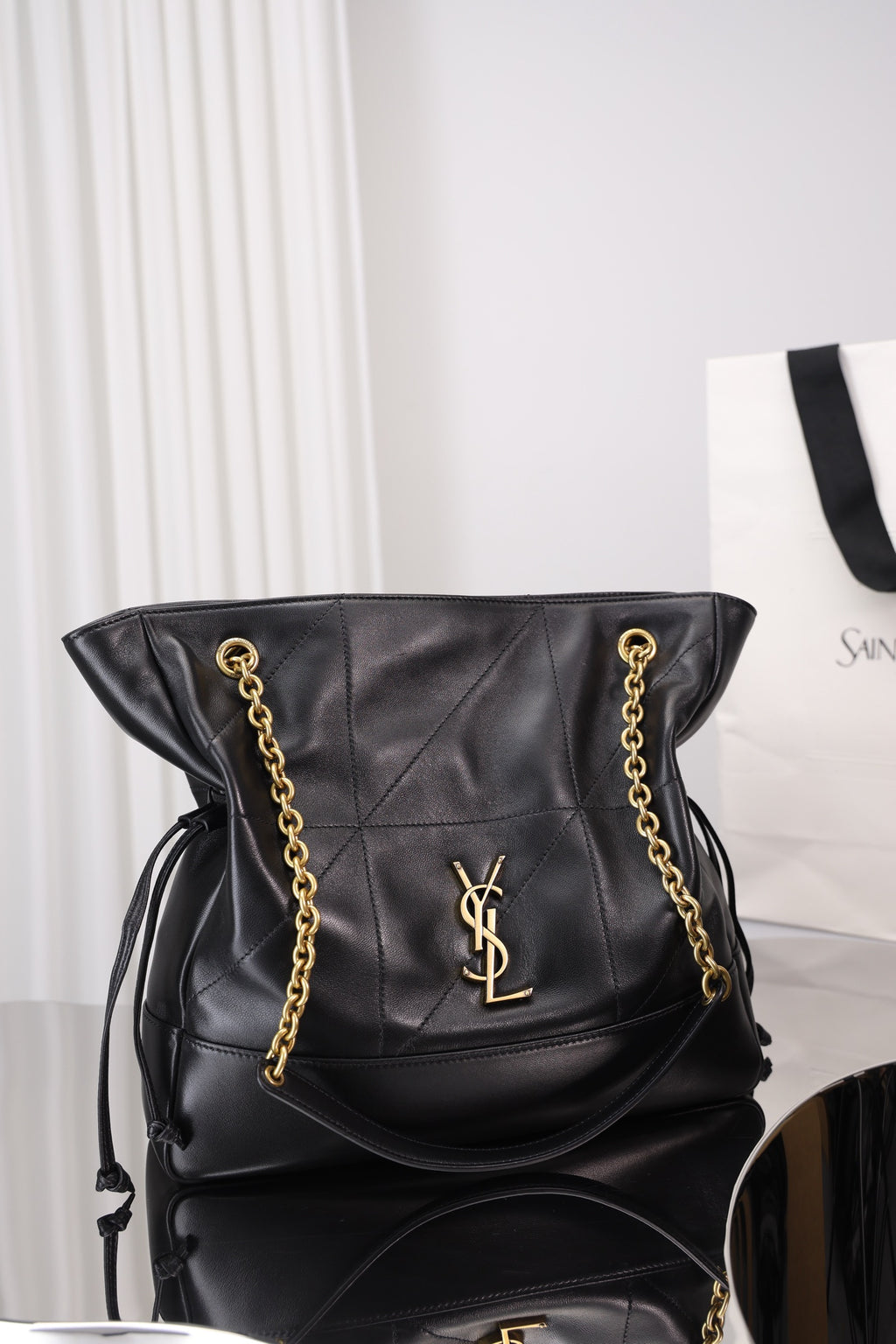 Saint Laurent Jamie Shopping Bag Small — Black Nappa Lambskin with Antique Gold Hardware