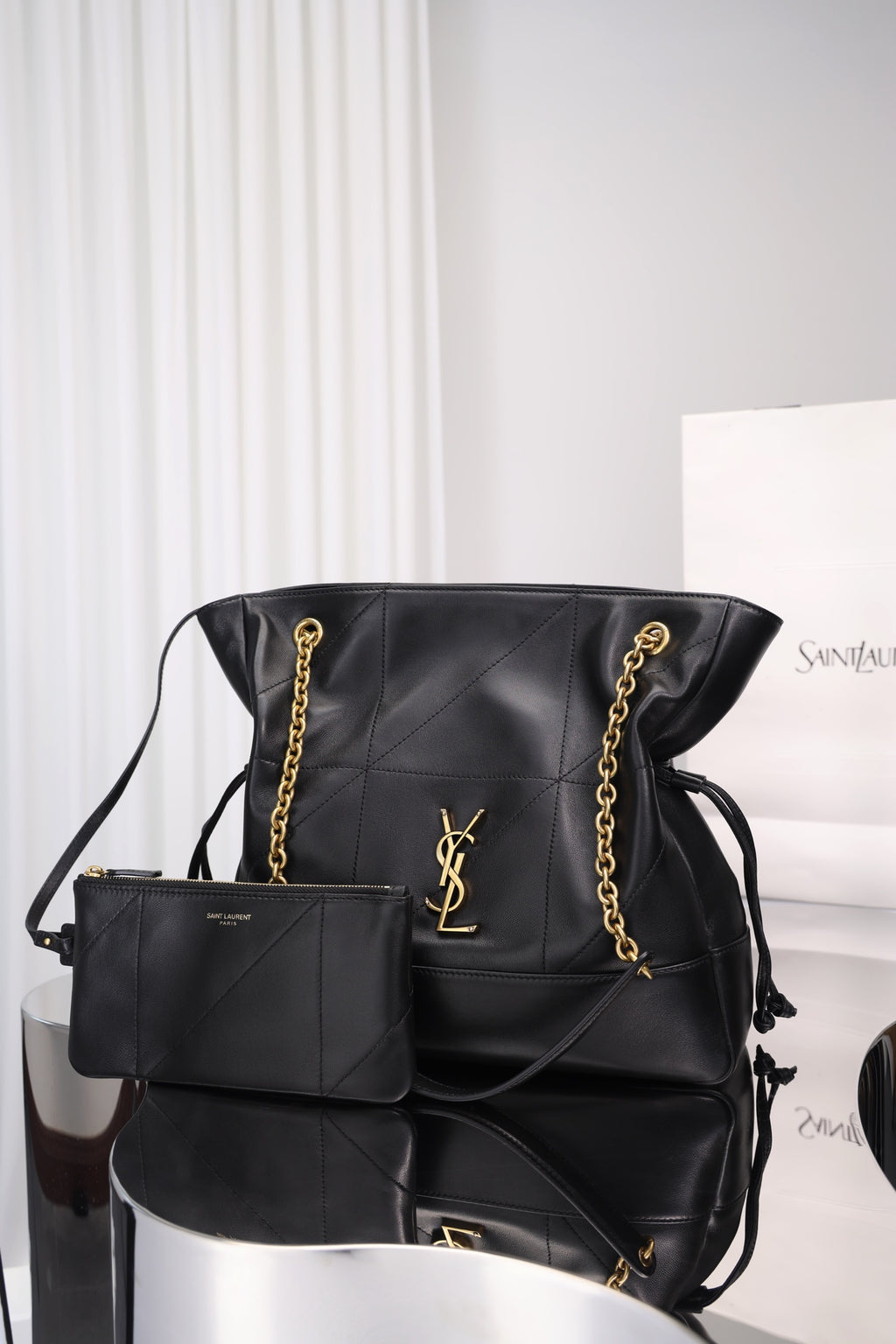 Saint Laurent Jamie Shopping Bag Small — Black Nappa Lambskin with Antique Gold Hardware