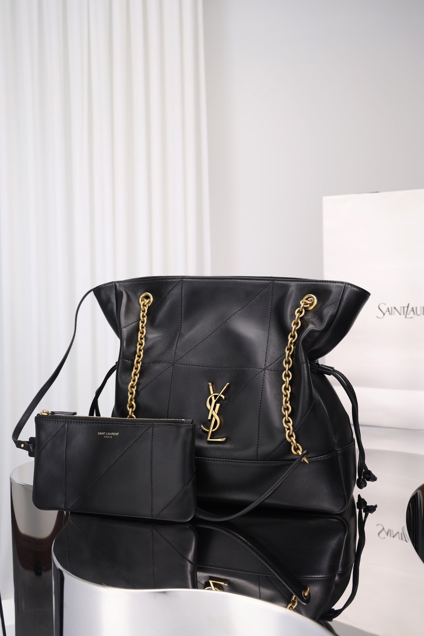 Saint Laurent Jamie Shopping Bag Small — Black Nappa Lambskin with Antique Gold Hardware