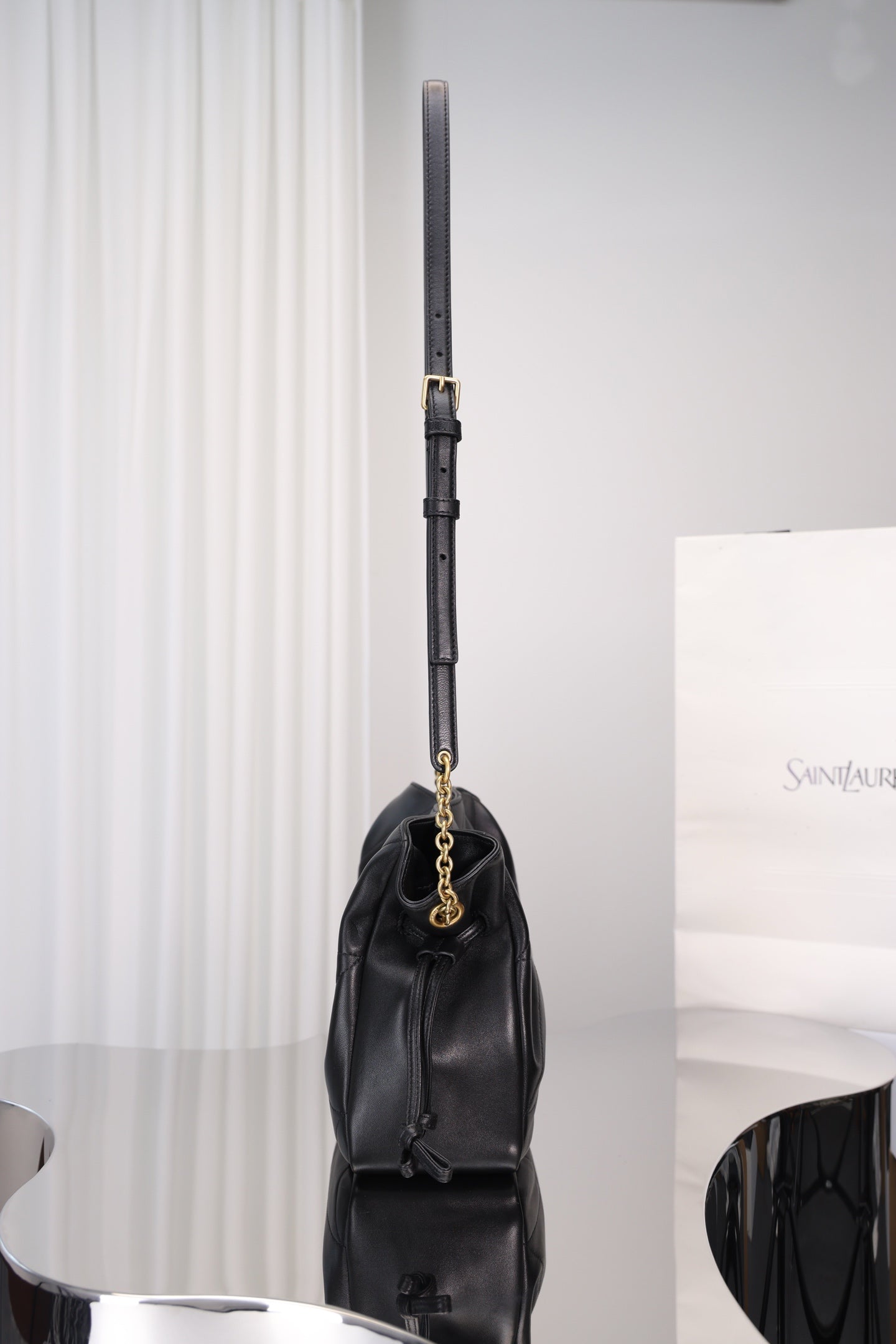 Saint Laurent Jamie Shoulder Bag Small — Black Nappa Lambskin with Antique Gold Hardware