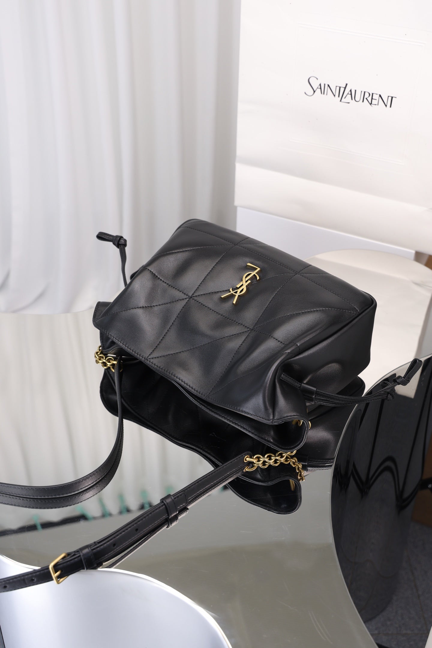 Saint Laurent Jamie Shoulder Bag Small — Black Nappa Lambskin with Antique Gold Hardware