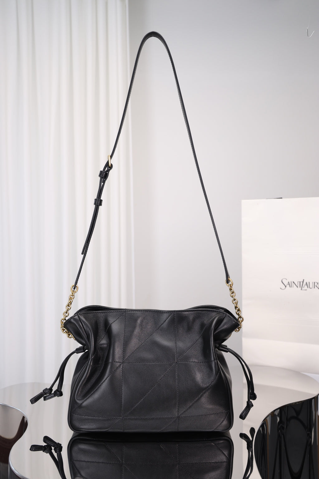 Saint Laurent Jamie Shoulder Bag Small — Black Nappa Lambskin with Antique Gold Hardware