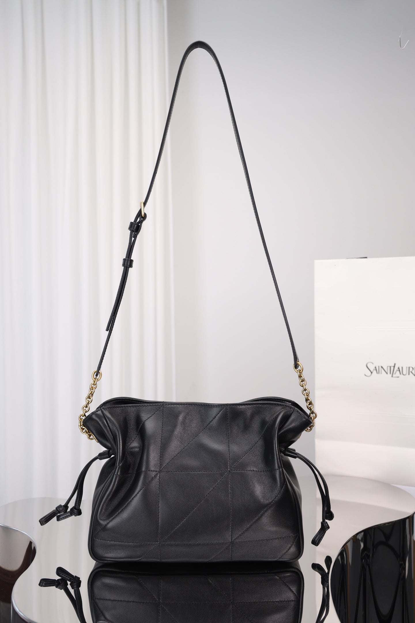 Saint Laurent Jamie Shoulder Bag Small — Black Nappa Lambskin with Antique Gold Hardware