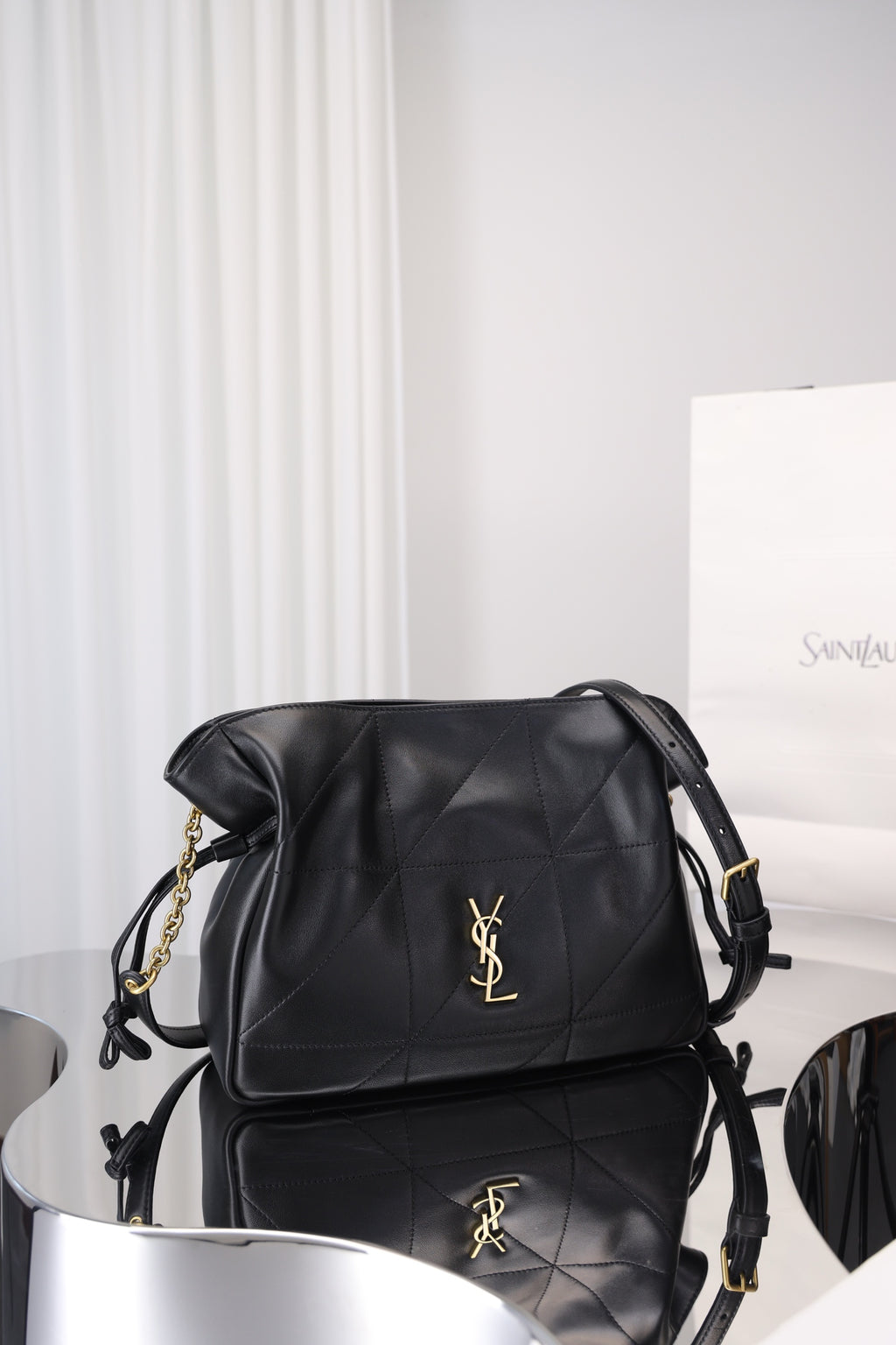 Saint Laurent Jamie Shoulder Bag Small — Black Nappa Lambskin with Antique Gold Hardware