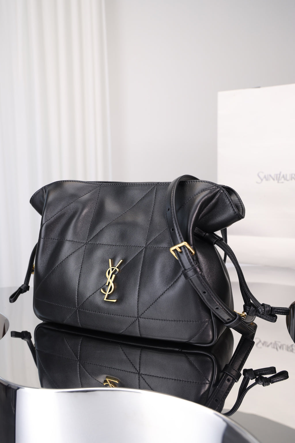 Saint Laurent Jamie Shoulder Bag Small — Black Nappa Lambskin with Antique Gold Hardware