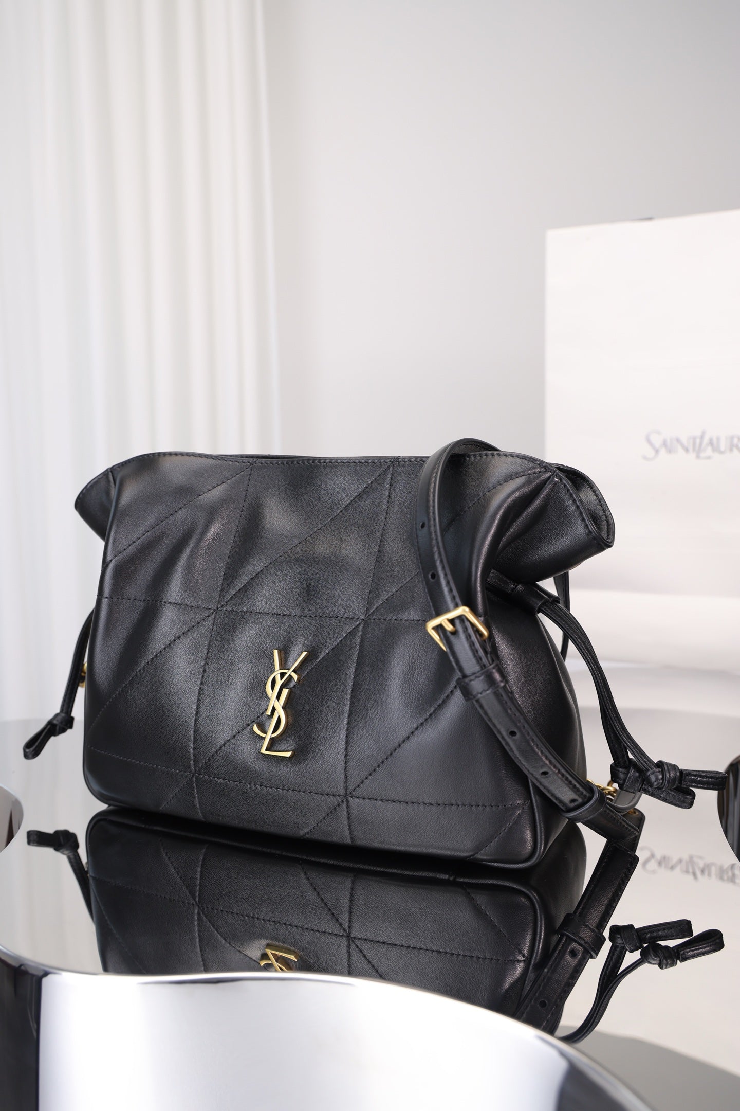 Saint Laurent Jamie Shoulder Bag Small — Black Nappa Lambskin with Antique Gold Hardware