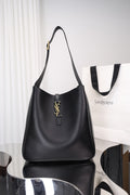 Saint Laurent Le 5 à 7 Hobo Large — Black Grained Leather with Antique Gold Hardware