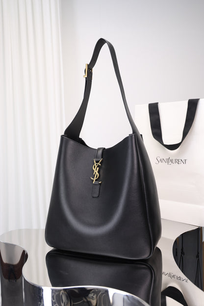 Saint Laurent Le 5 à 7 Hobo Large — Black Grained Leather with Antique Gold Hardware