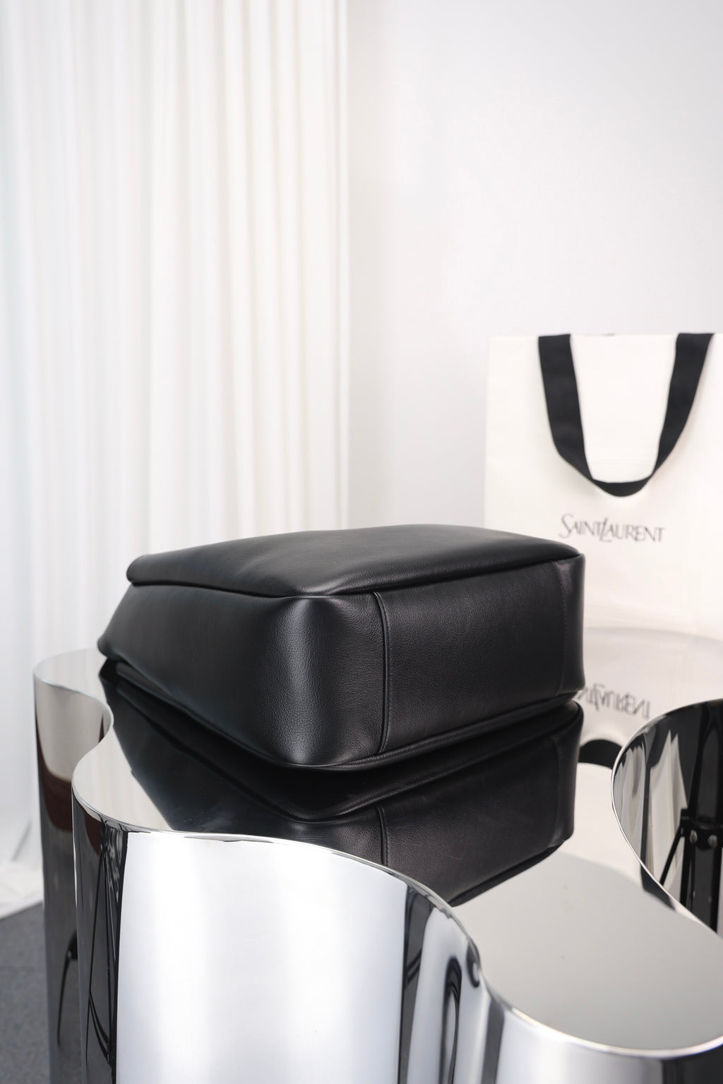 Saint Laurent Le 5 à 7 Hobo Large — Black Grained Leather with Antique Gold Hardware