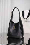 Saint Laurent Le 5 à 7 Hobo Small — Black Grained Leather with Silver Hardware