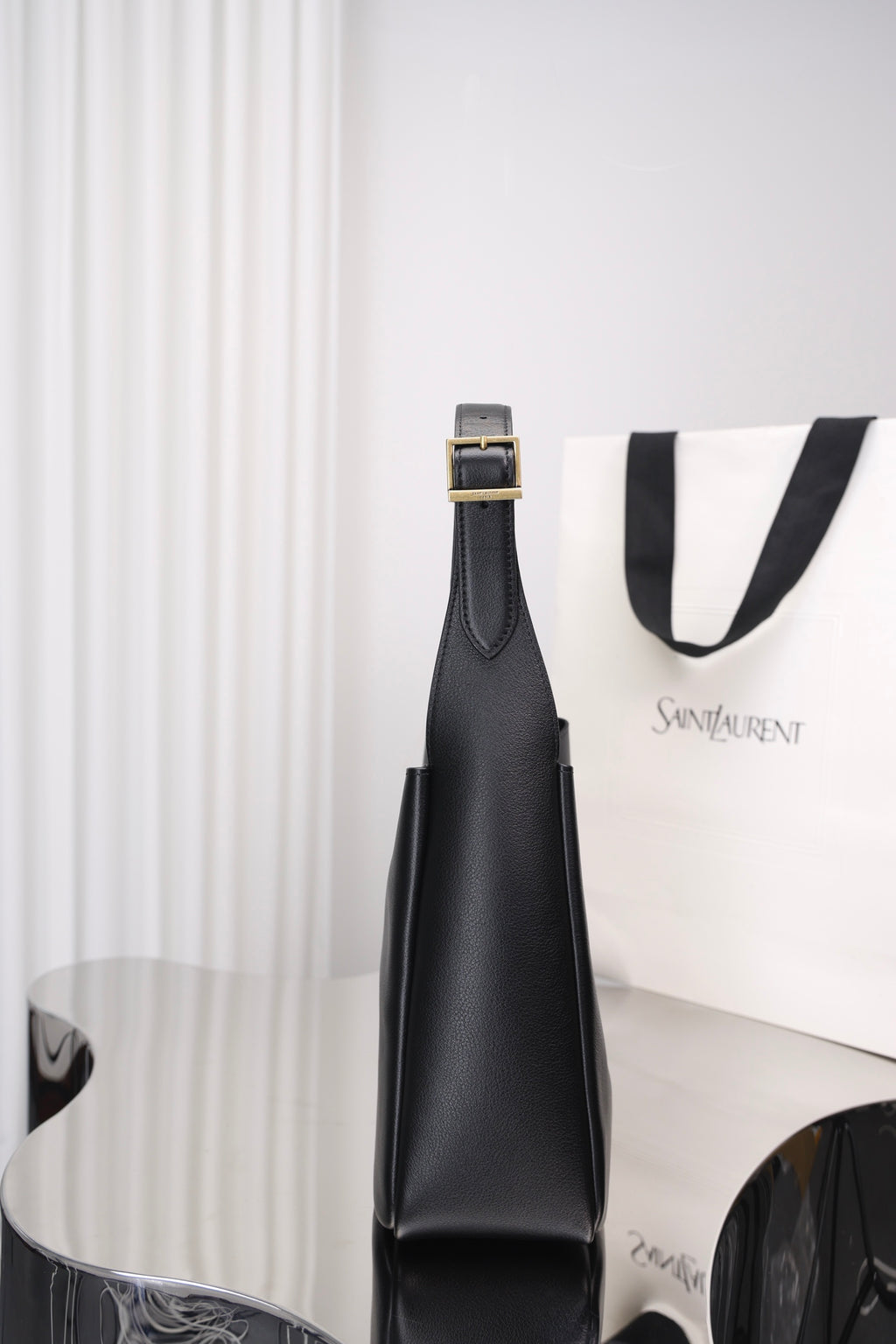 Saint Laurent Le 5 à 7 Hobo Small — Black Grained Leather with Silver Hardware