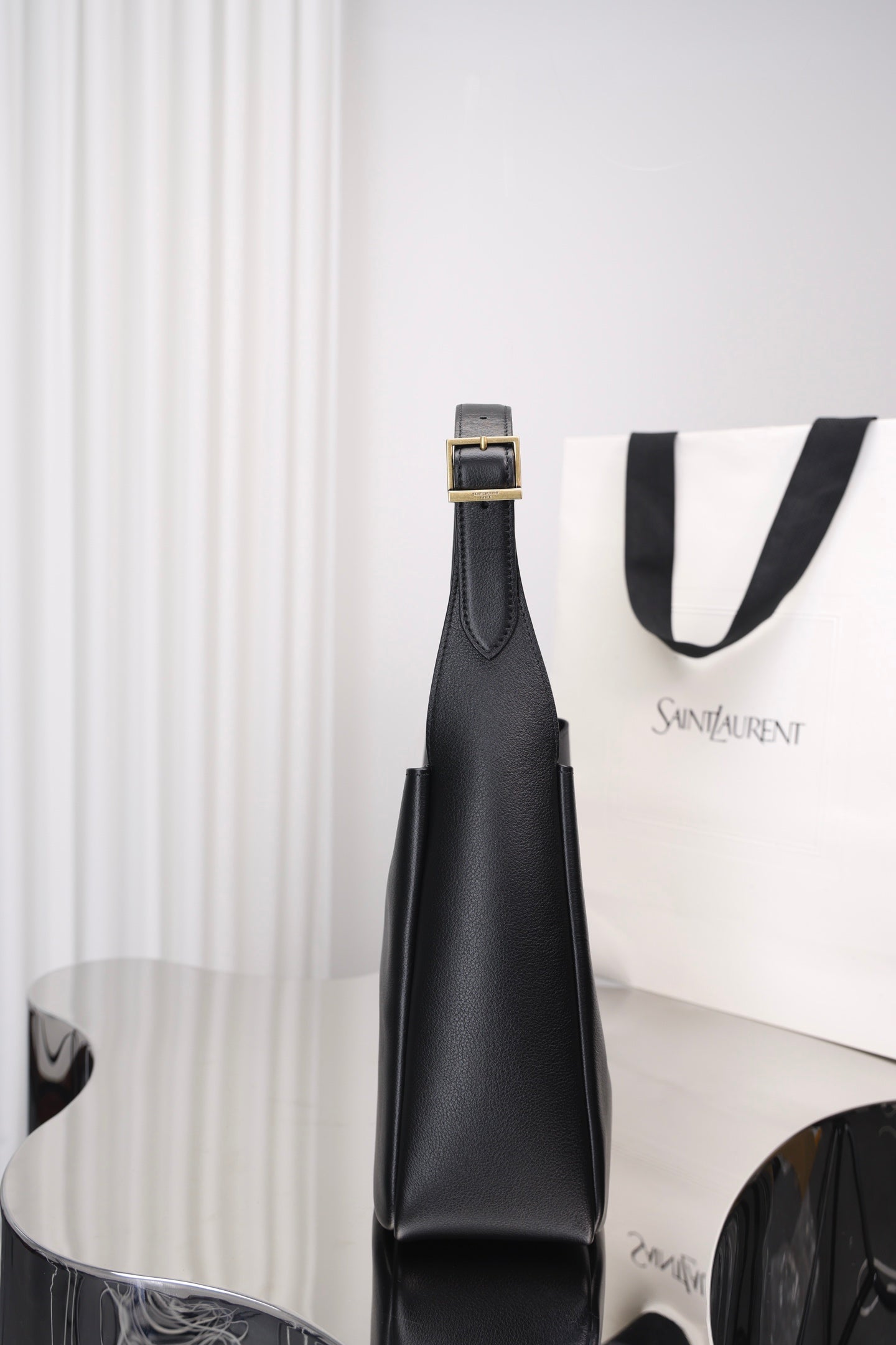 Saint Laurent Le 5 à 7 Hobo Small — Black Grained Leather with Silver Hardware
