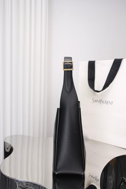 Saint Laurent Le 5 à 7 Hobo Small — Black Grained Leather with Silver Hardware