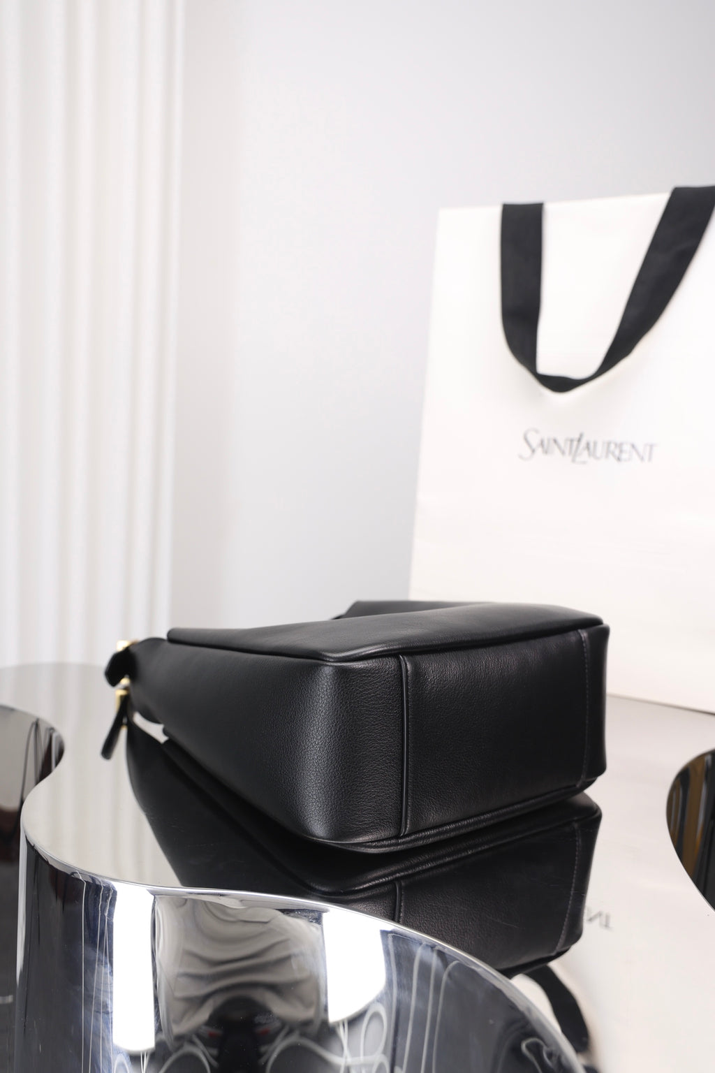 Saint Laurent Le 5 à 7 Hobo Small — Black Grained Leather with Silver Hardware