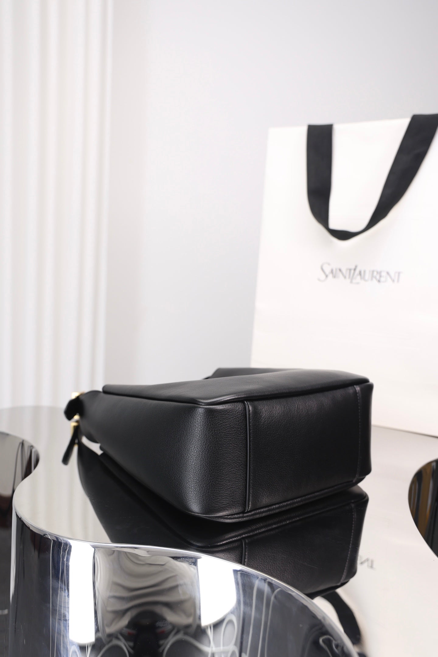 Saint Laurent Le 5 à 7 Hobo Small — Black Grained Leather with Silver Hardware