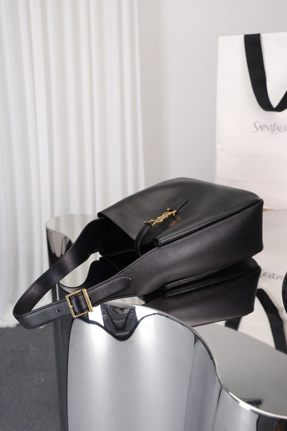 Saint Laurent Le 5 à 7 Hobo Small — Black Grained Leather with Silver Hardware