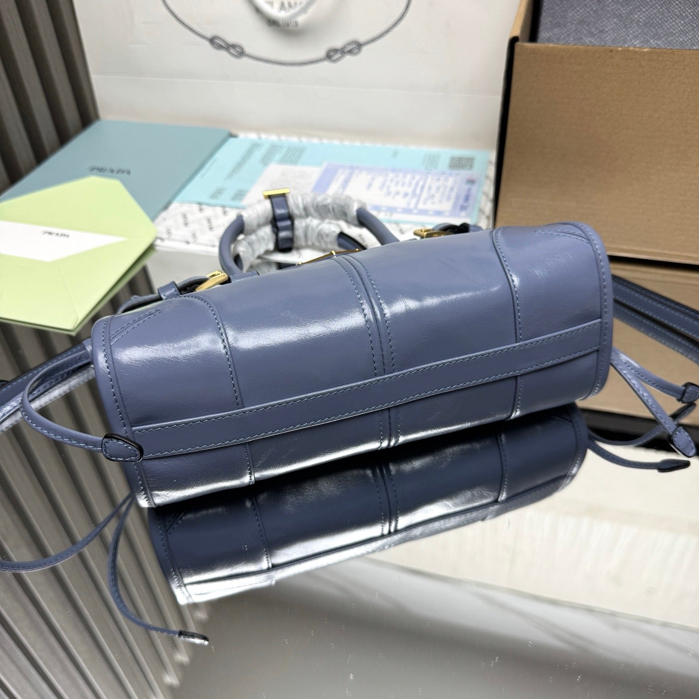 Prada Bonnie Mini Bag – Slate Blue Glazed Leather