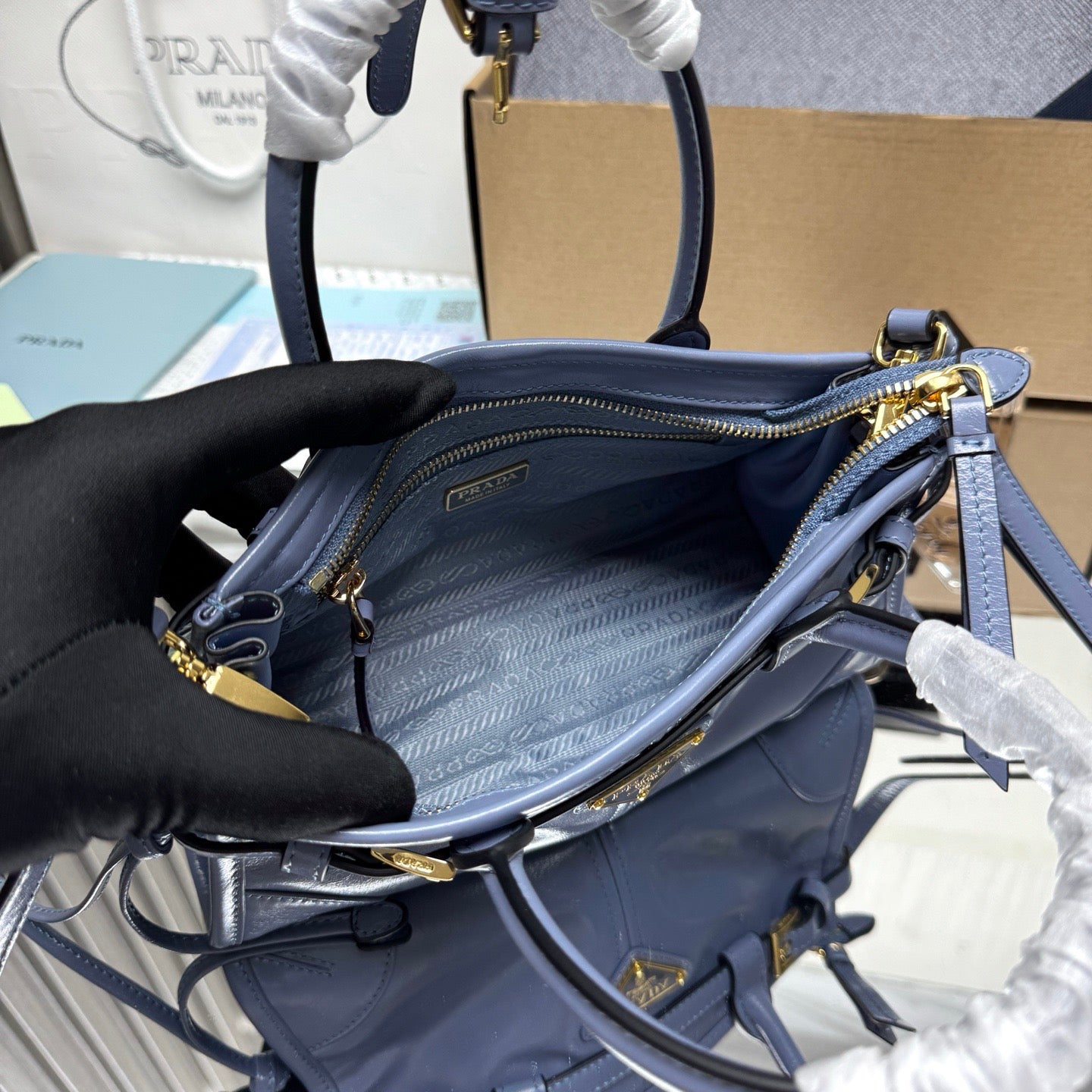 Prada Bonnie Mini Bag – Slate Blue Glazed Leather