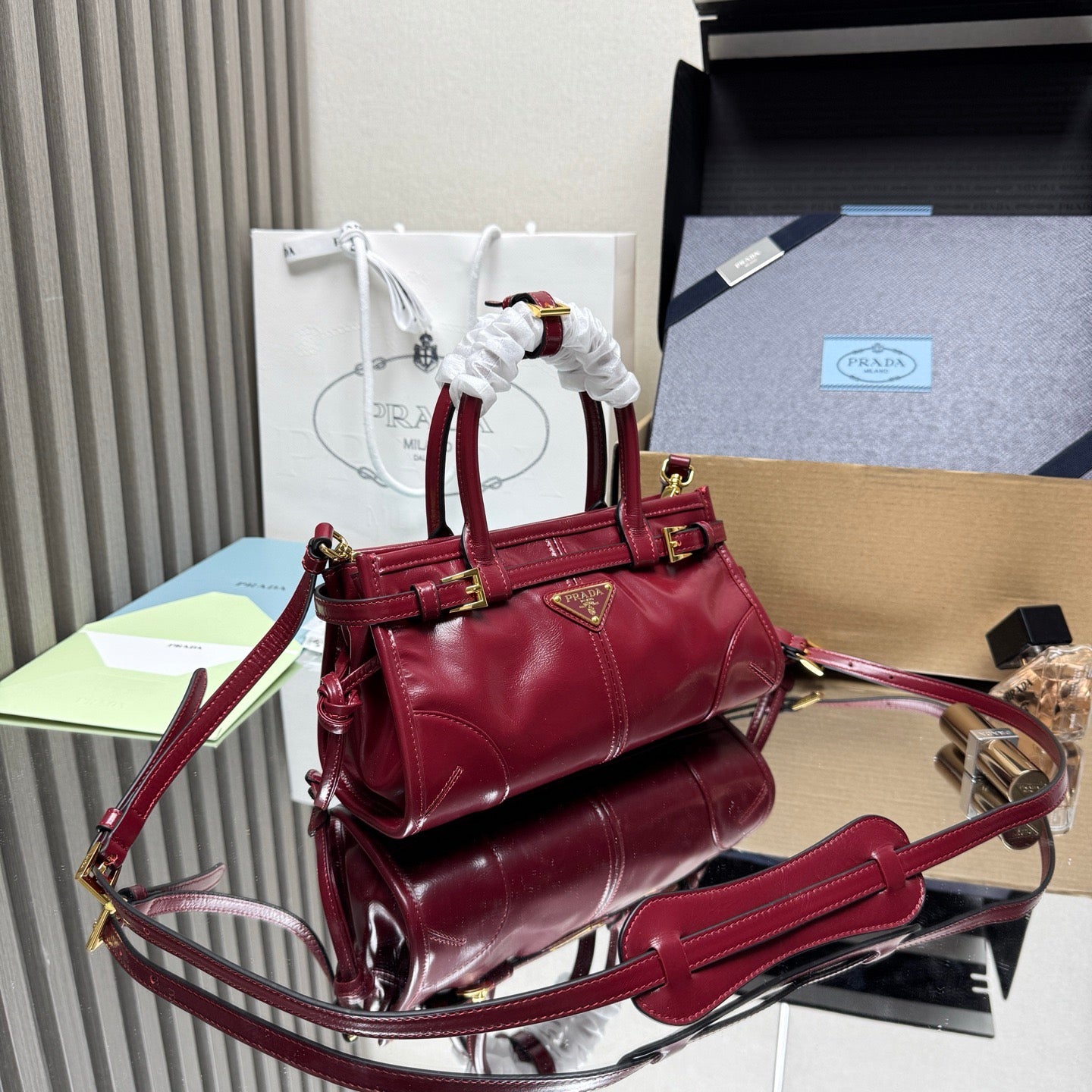 Prada Bonnie Mini Bag – Burgundy Glazed Leather