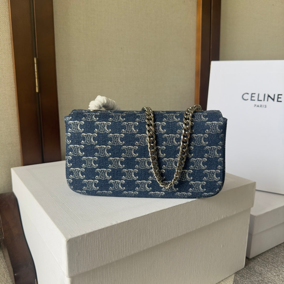 Celine Triomphe Chain Shoulder Bag – Denim