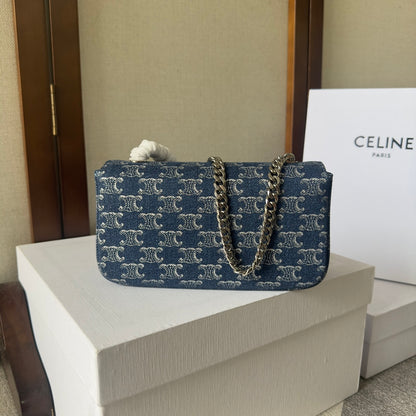 Celine Triomphe Chain Shoulder Bag – Denim