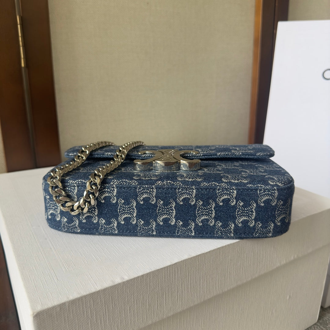 Celine Triomphe Chain Shoulder Bag – Denim