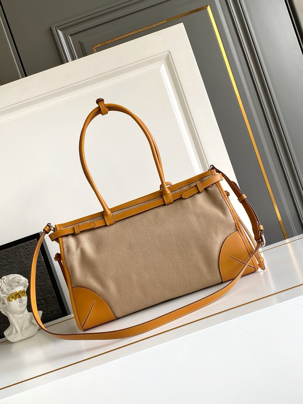 Prada Large Linen Tote Bag – Natural & Amber
