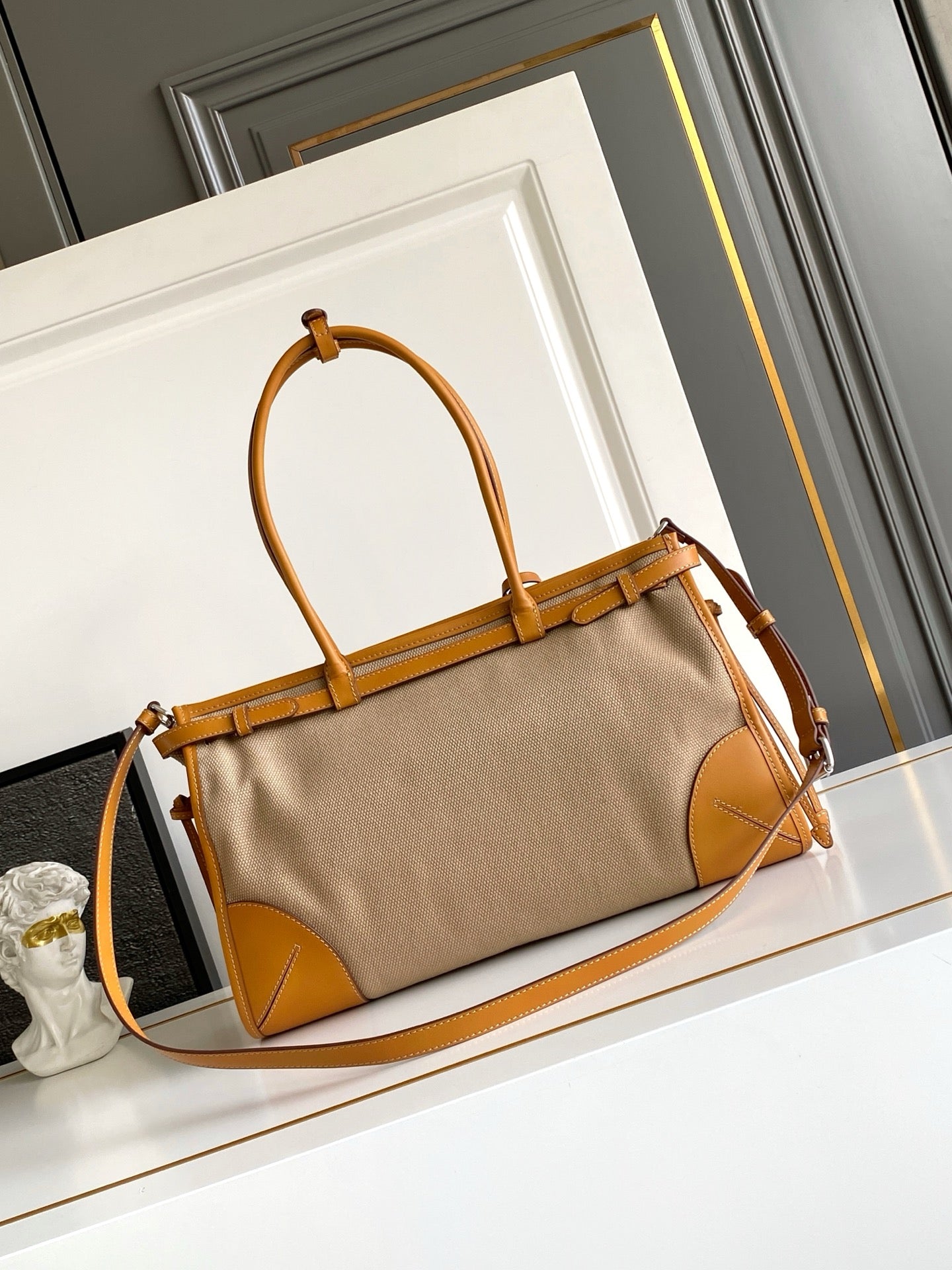 Prada Large Linen Tote Bag – Natural & Amber