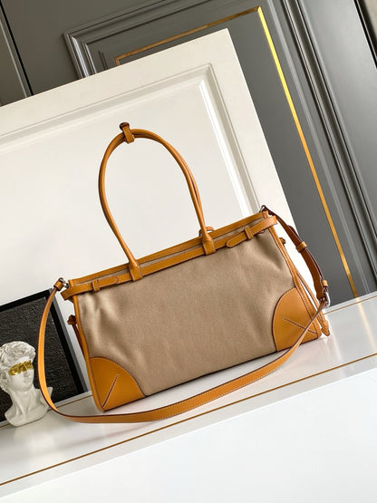 Prada Large Linen Tote Bag – Natural & Amber