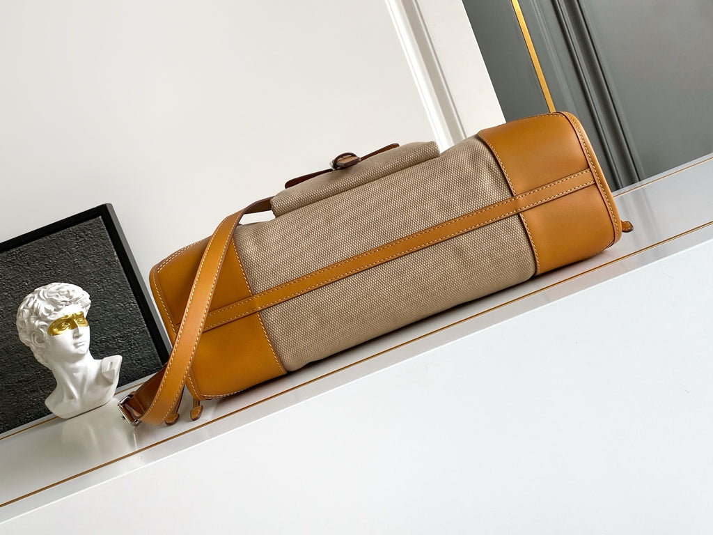 Prada Large Linen Tote Bag – Natural & Amber