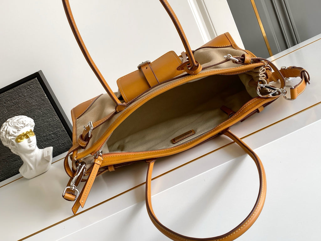 Prada Large Linen Tote Bag – Natural & Amber