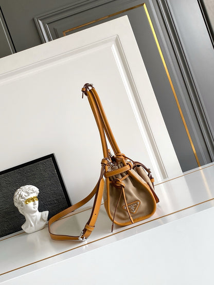 Prada Medium Linen Top Handle Bag – Natural & Amber